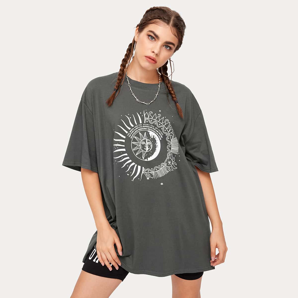 

Sun Graphic Oversized Tee, Dark grey