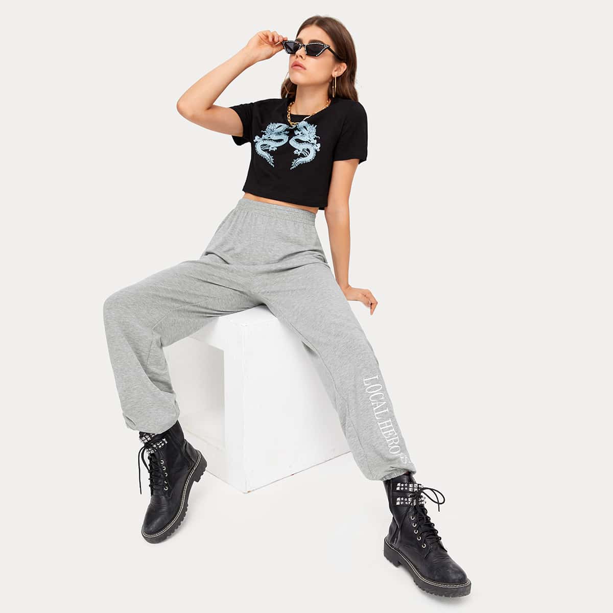 

Letter Graphic Joggers, Light grey