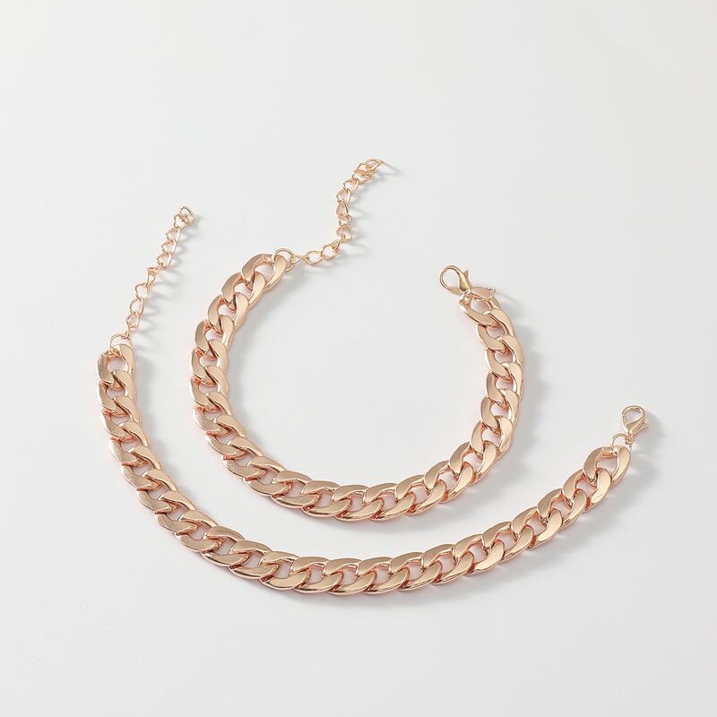 

2pcs Guys Simple Chain Bracelet, Gold