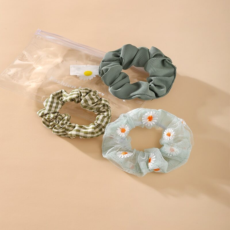 

3pcs Floral & Gingham Scrunchie, Green