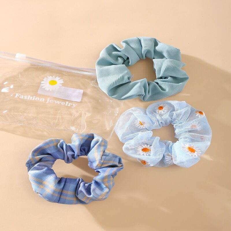 

3pcs Floral & Plaid Scrunchie, Multicolor