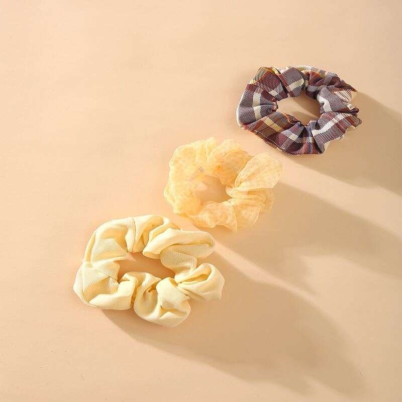 

3pcs Plaid Scrunchie, Multicolor