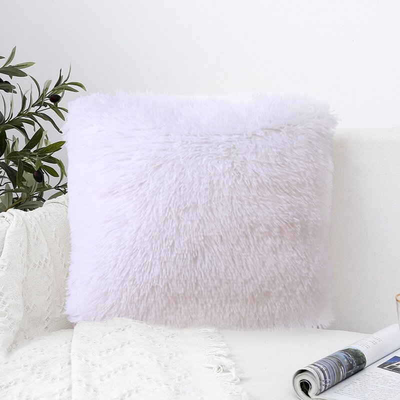 

Solid Color Plush Cushion Cover Without Filler, White