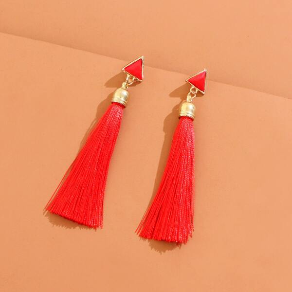 

Triangle Tassel Drop Earrings, Red