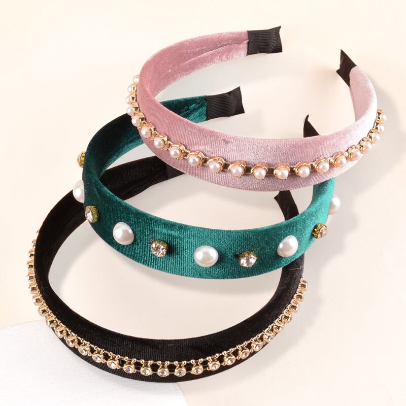 

3pcs Faux Pearl Rhinestone Decor Hair Hoop, Multicolor