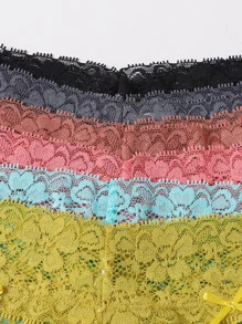Floral Lace Thong Panty Set - 6 Packs - Multicolor - View 5