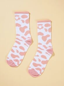 Graphic Ribbed Socks - Pink - View 1