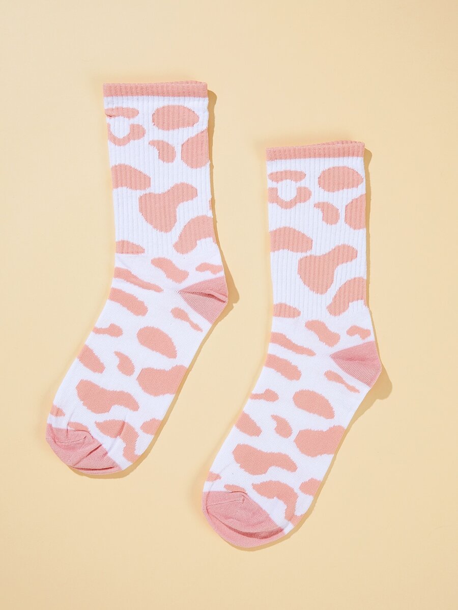 Graphic Ribbed Socks - Pink - View 1