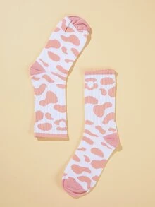 Graphic Ribbed Socks - Pink - View 3