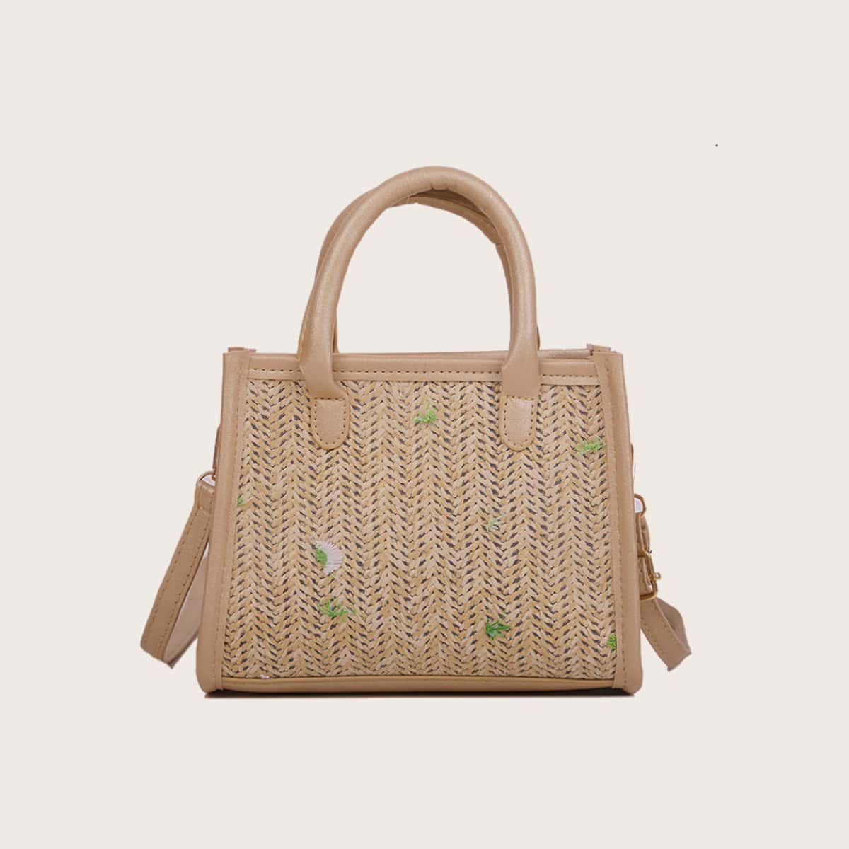 

Straw Satchel Bag, Khaki