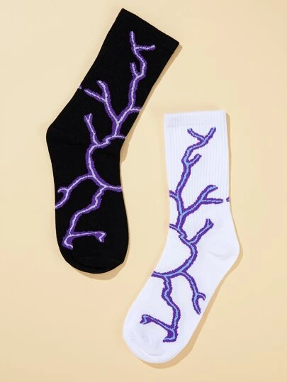 2pairs Graphic Ribbed Socks