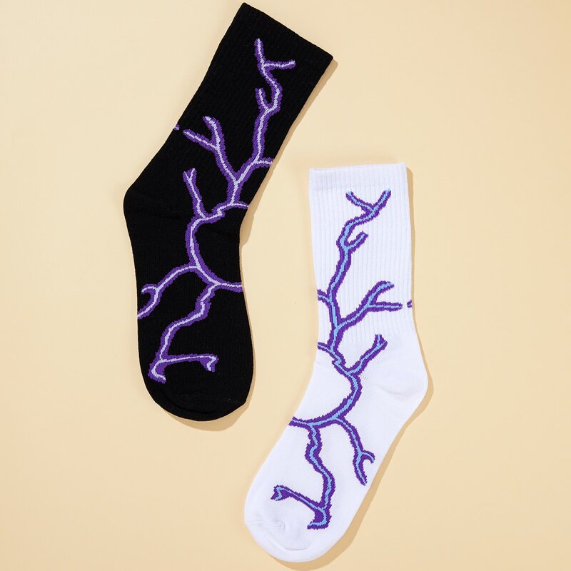 

2pairs Graphic Ribbed Socks, Multicolor