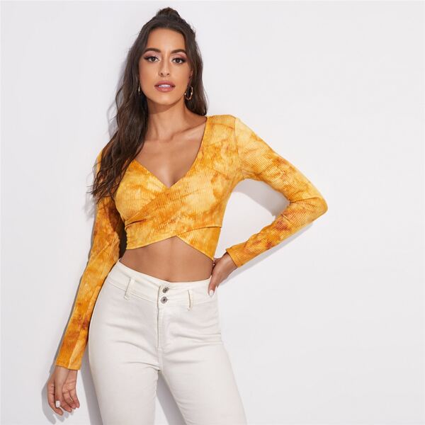 

Cross Wrap Tie Back Tie Dye Top, Multicolor