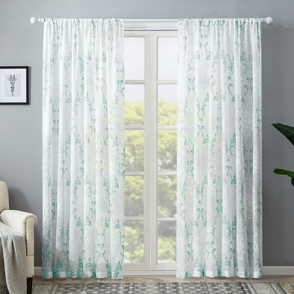 

1pc Flower Print Rod Pocket Curtain, Multicolor