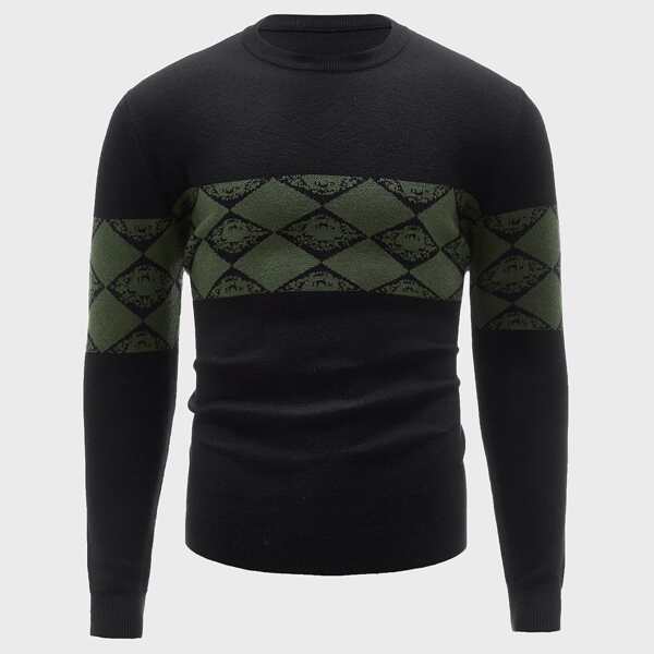 

Men Geo Pattern Sweater, Black