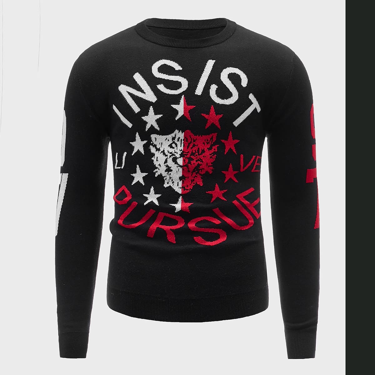 

Guys Letter & Star Pattern Sweater, Black