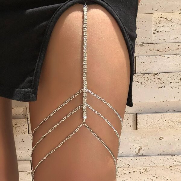 

Rhinestone Decor Leg chain, Silver