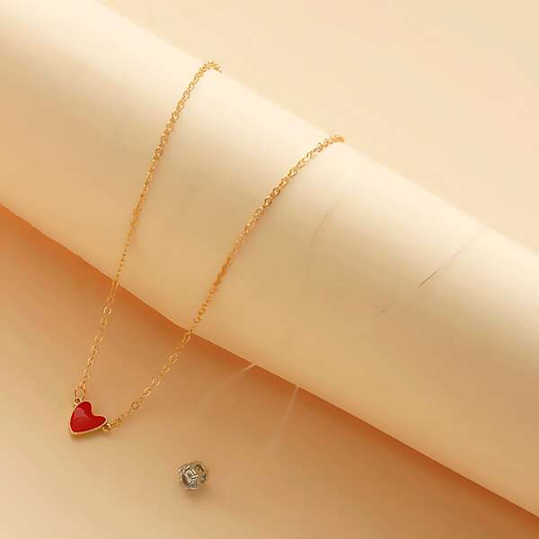 

2pcs Girls Heart Charm Necklace, Multicolor