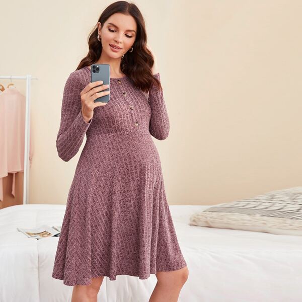 

Maternity Button Front Dress, Redwood