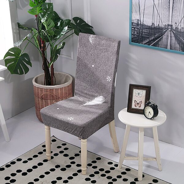 

Feather Print Stretchy Chair Cover, Grey