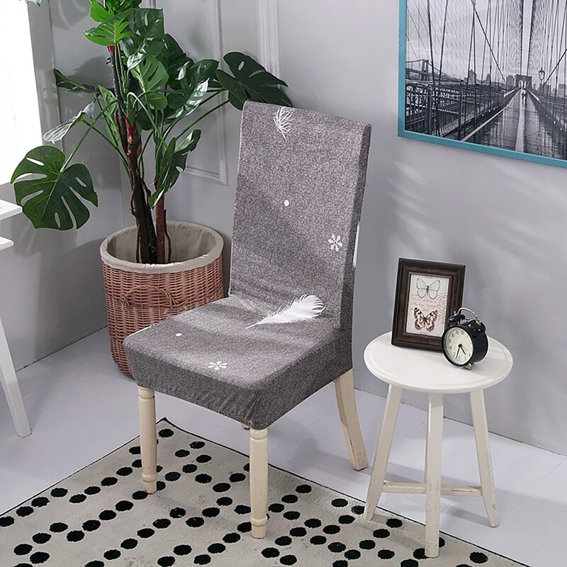 

Feather Print Stretchy Chair Cover, Grey