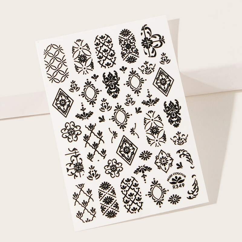 

1sheet Damask Pattern Nail Sticker, Black
