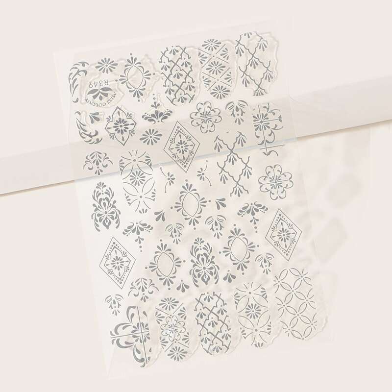 

1sheet Damask Pattern Nail Sticker, Silver