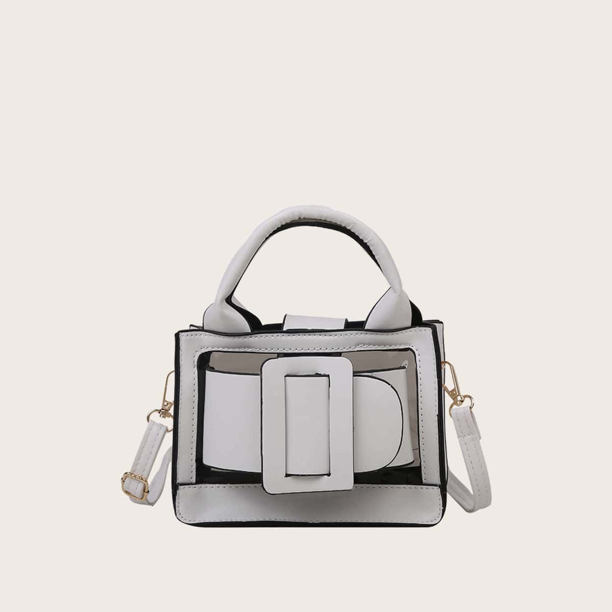

Clear Buckle Satchel Bag, White