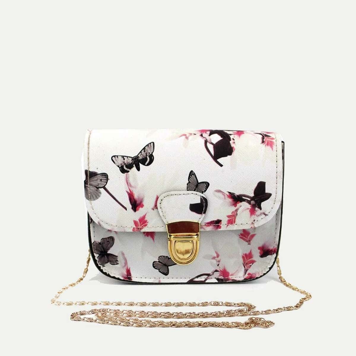 

Butterfly & Floral Chain Crossbody Bag, White