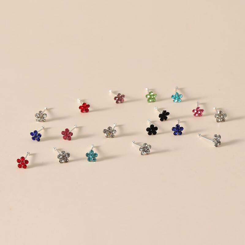 

20pcs Floral Decor Nose Stud, Antique silver