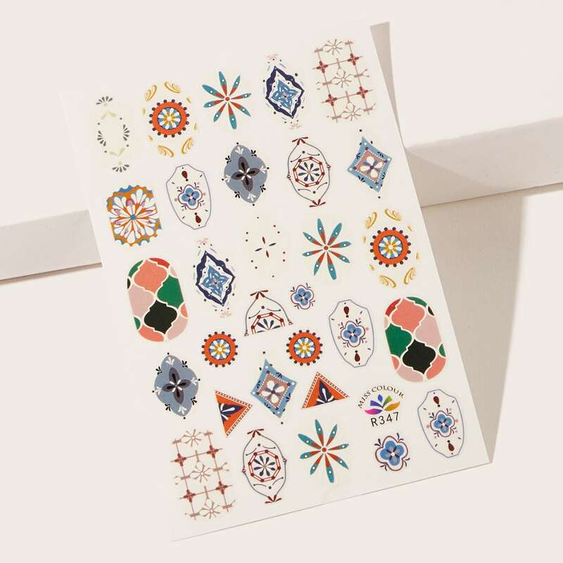 

1sheet Flower Pattern Nail Sticker, Multicolor