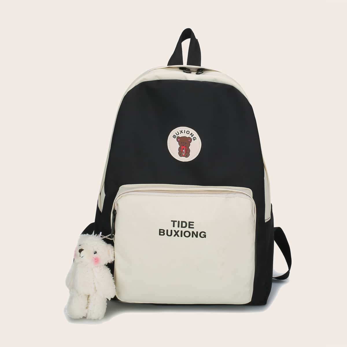 

Cartoon Colorblock Backpack, Black and white