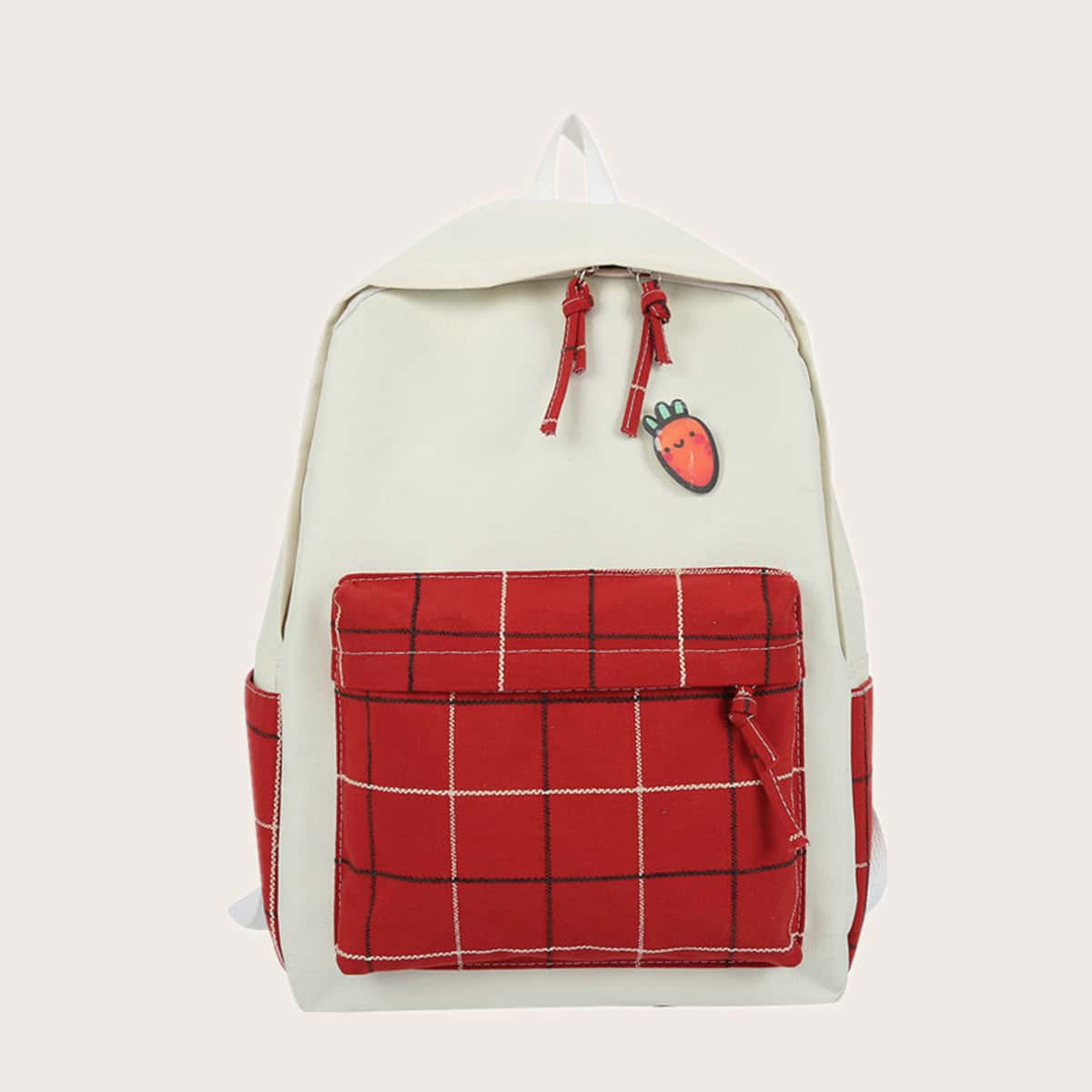 

Plaid Colorblock Backpack, Red and white
