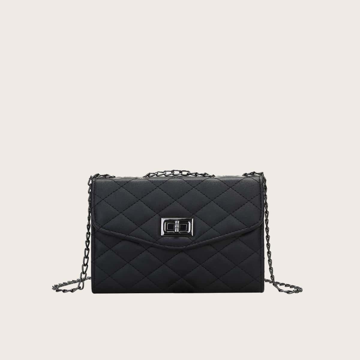 

Quilted Chain Crossbody Bag, Black