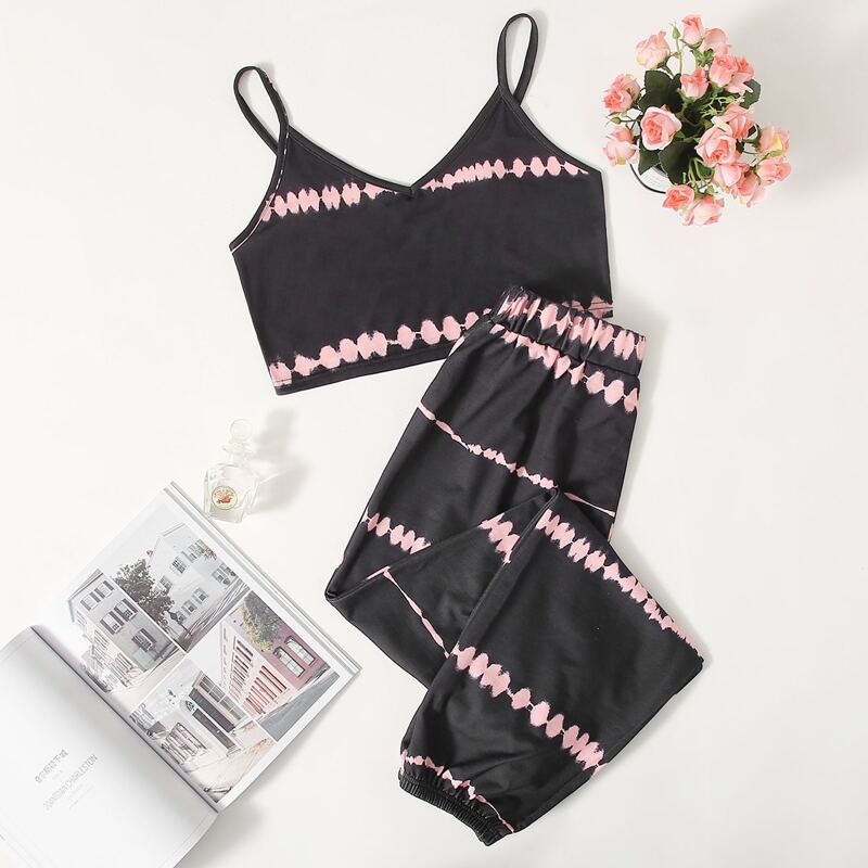

Tie Dye Crop Cami & Pants, Black