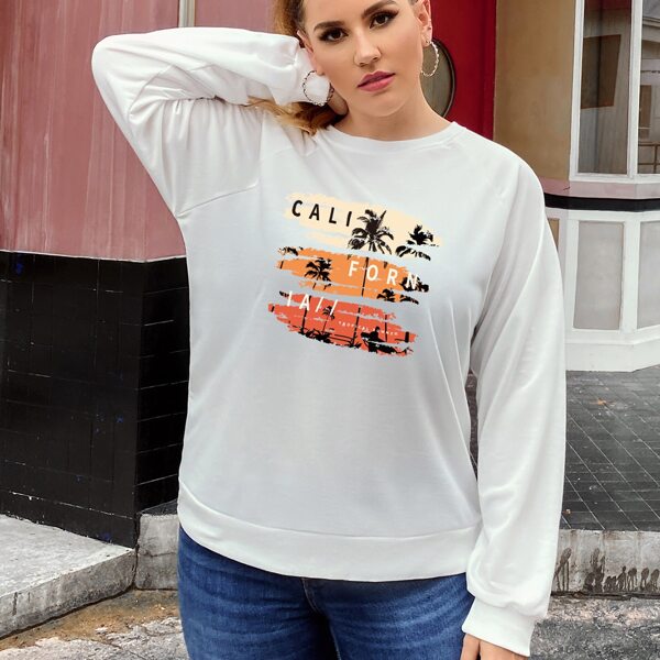 

Plus Tropical And Letter Graphic Sweatshirt, White