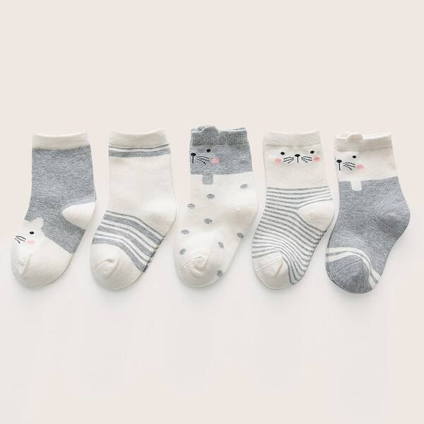 

5pairs Toddler Boys Cartoon Graphic Socks, Grey