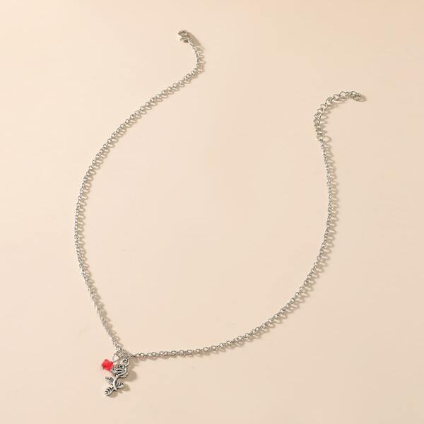 

Flower Charm Necklace, Silver