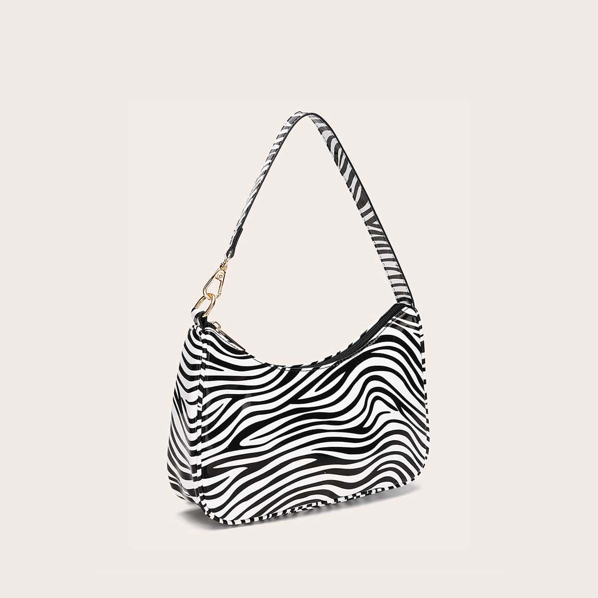 

Zebra Pattern Baguette Bag, Black and white