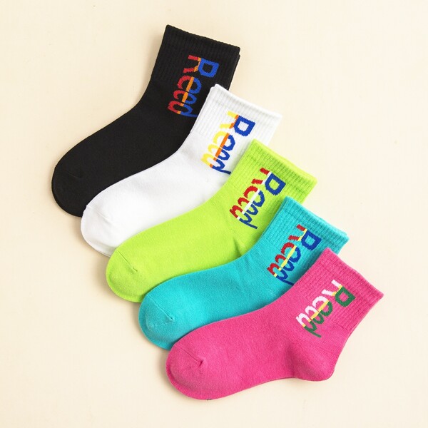 

5pairs Toddler Kids Letter Graphic Socks, Multicolor