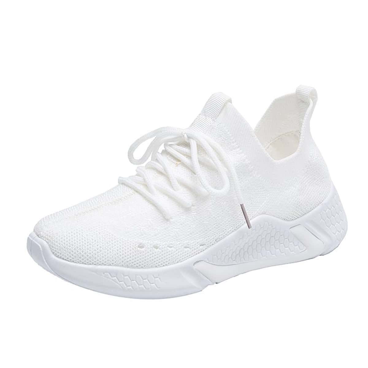 

Solid Lace-up Knit Sneakers, White
