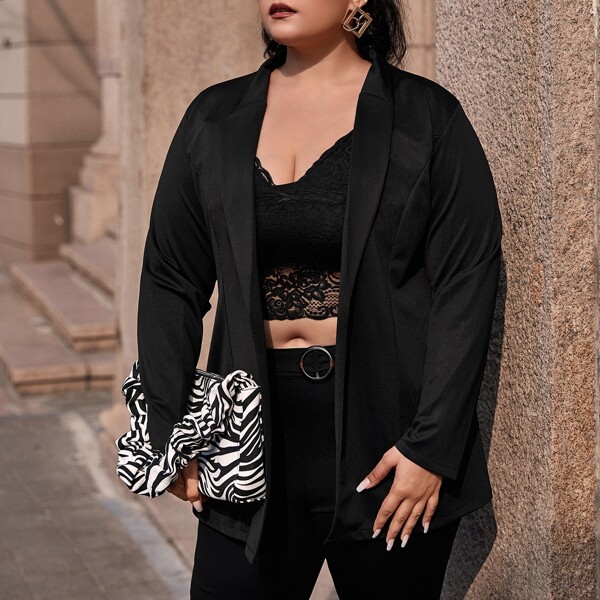 

Plus Shawl Collar Open Front Blazer, Black