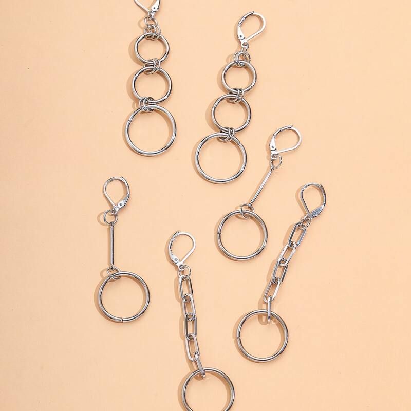 

3pairs Ring Drop Earrings, Silver