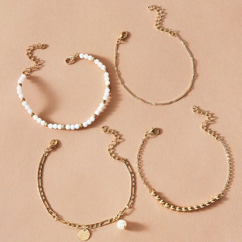 

4pcs Disc Beaded Bracelet, Multicolor