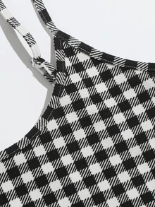 SHEIN EZwear Split Hem Gingham Bodycon Dress - Black and White - View 4
