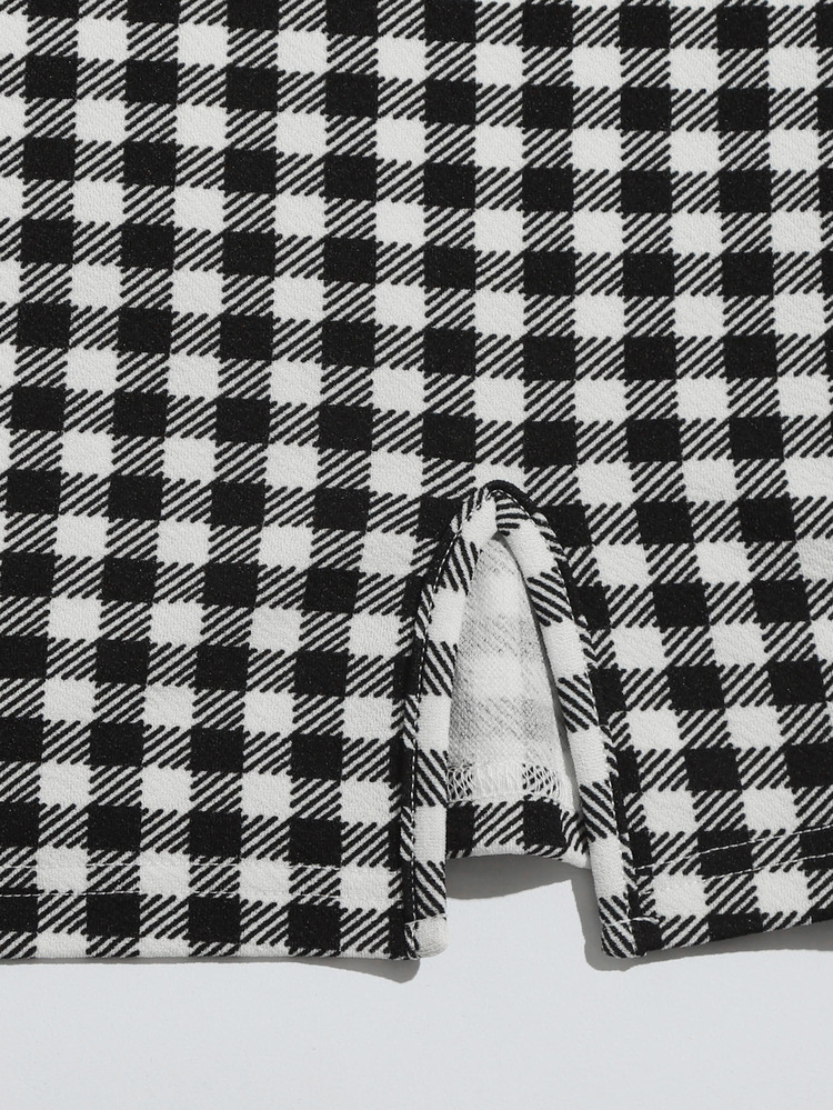 SHEIN EZwear Split Hem Gingham Bodycon Dress - Black and White - View 5