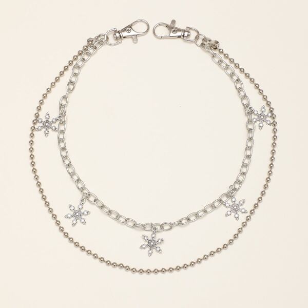 

Snowflake Charm Layered Pant Chain, Silver