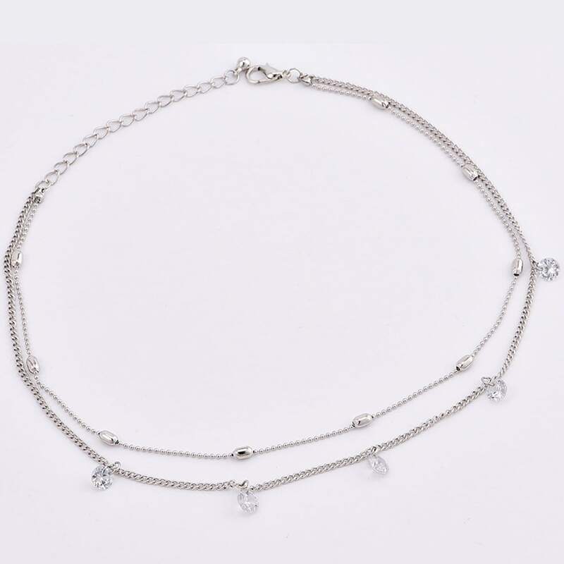 

Rhinestone Layered Choker, Silver