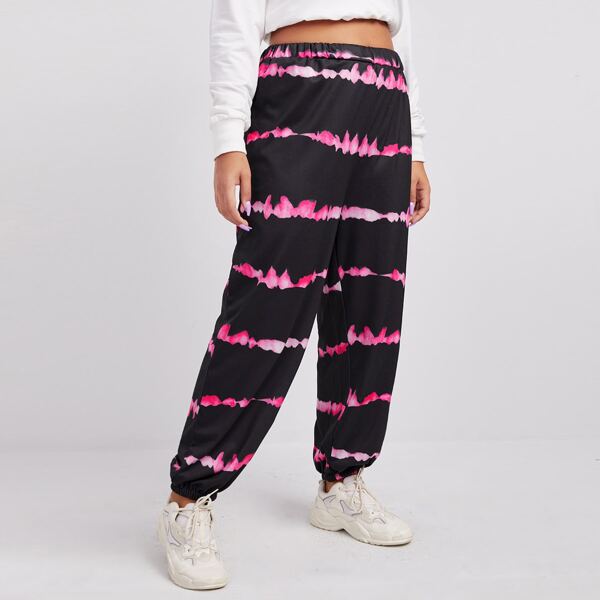 

Plus Tie Dye High Waist Sweatpants, Black