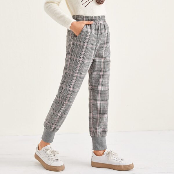 

Girls Elastic Waist Plaid Pants, Multicolor